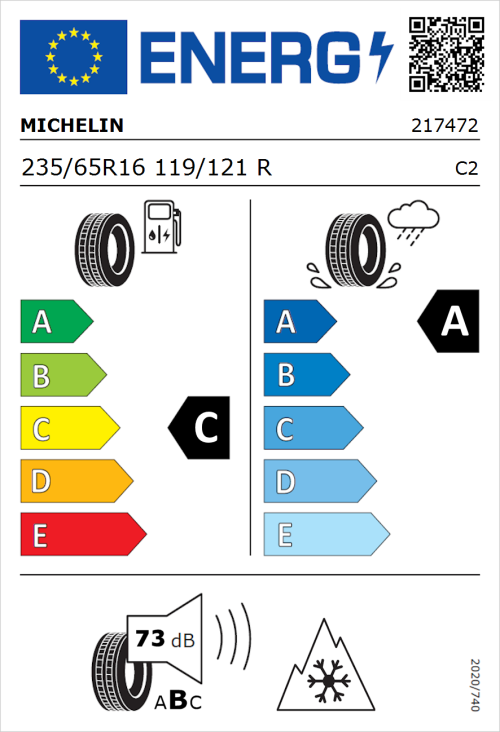 Tyre Label for Michelin Agilis CrossClimate 235/65R16 119/121R