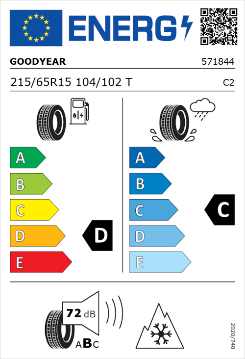 Tyre Label for Goodyear Vector 4Seasons Cargo 215/65R15 104/102T