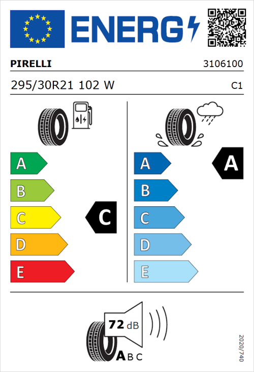 Tyre Label for Pirelli P Zero (PNCS) 295/30R21 102W