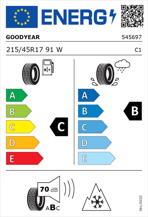 Tyre Label for Goodyear Vector 4Seasons Gen-3 215/45R17 91W