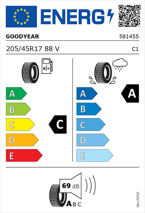 Tyre Label for Goodyear Eagle F1 Asymmetric 6 205/45R17 88V