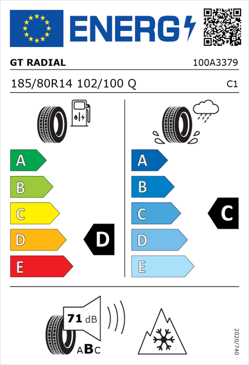 Tyre Label for GT Radial Maxmiler WT2 185/80R14 102/100Q