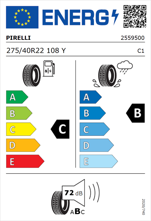 Tyre Label for Pirelli P Zero (PNCS) 275/40R22 108Y