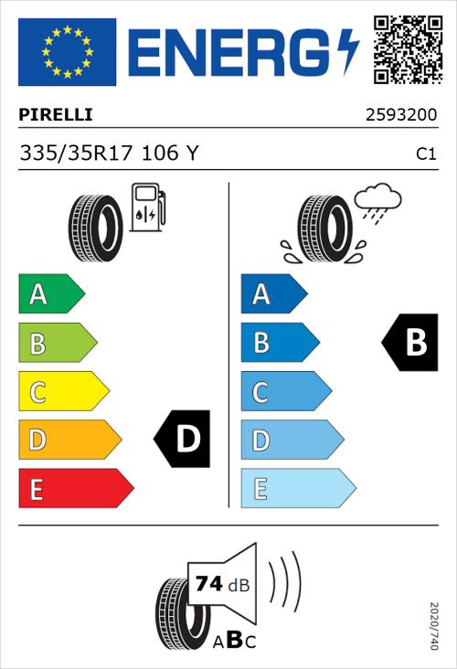 Tyre Label for Pirelli P Zero Asimmetrico 335/35R17 106Y