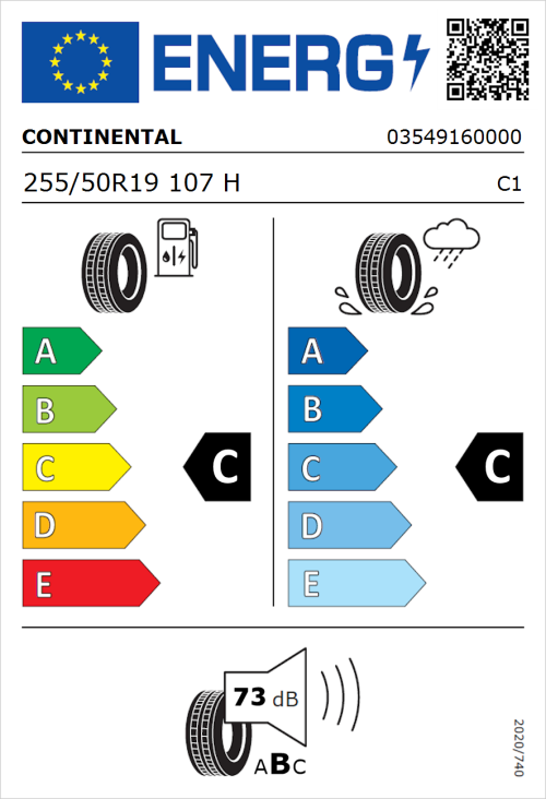 Tyre Label for Continental ContiCrossContact LX Sport 255/50R19 107H