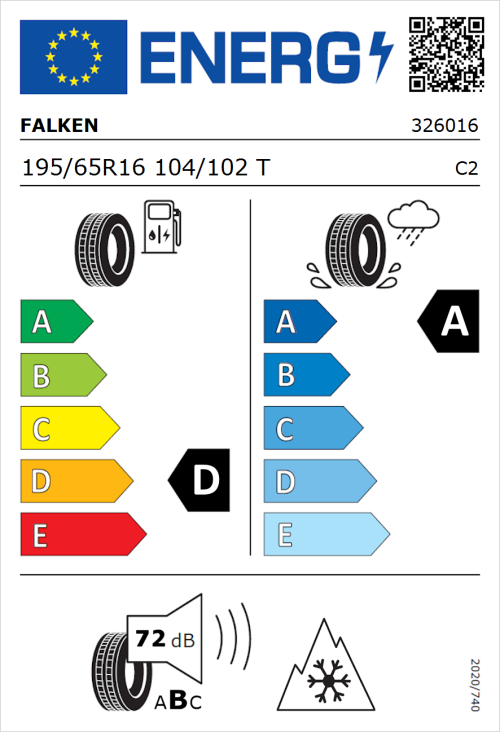 Tyre Label for Falken Eurowinter VAN01 195/65R16 104/102T